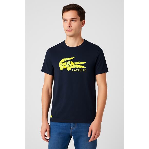 Lacoste Black Graphic Crocodile T-Shirt Size Small | Neon Yellow Logo - Picture 1 of 8